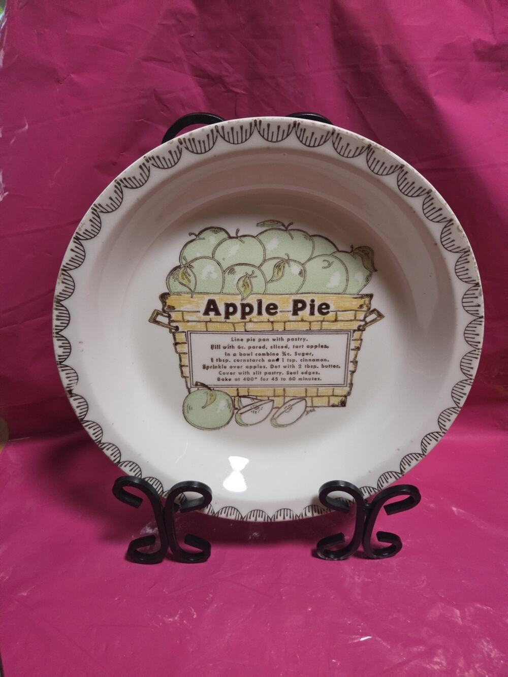 Vintage Apple Pie Recipe Plate 10.5”